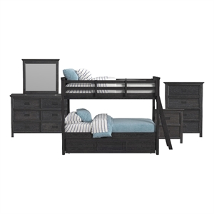 Brooklyn Kids Twin Over Twin Bunk with Ladder&Trundle 5PCBedroom Set in Charcoal