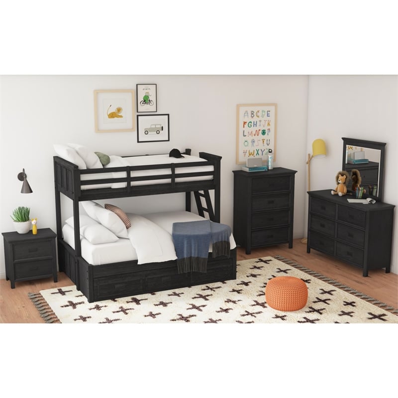 Brooklyn Kids Twin Over Full Bunk with Ladder&Trundle 3PCBedroom Set in Charcoal
