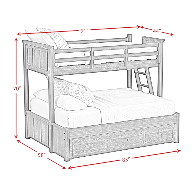 Brooklyn Kids Twin Over Full Bunk with Ladder&Trundle 3PCBedroom Set in Charcoal