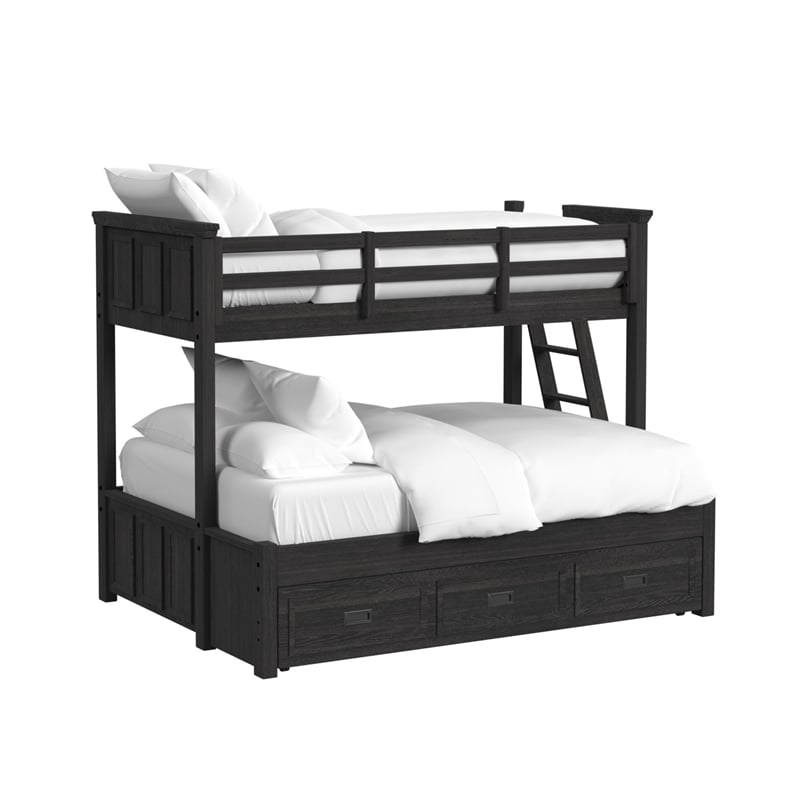 Brooklyn Kids Twin Over Full Bunk with Ladder&Trundle 3PCBedroom Set in Charcoal