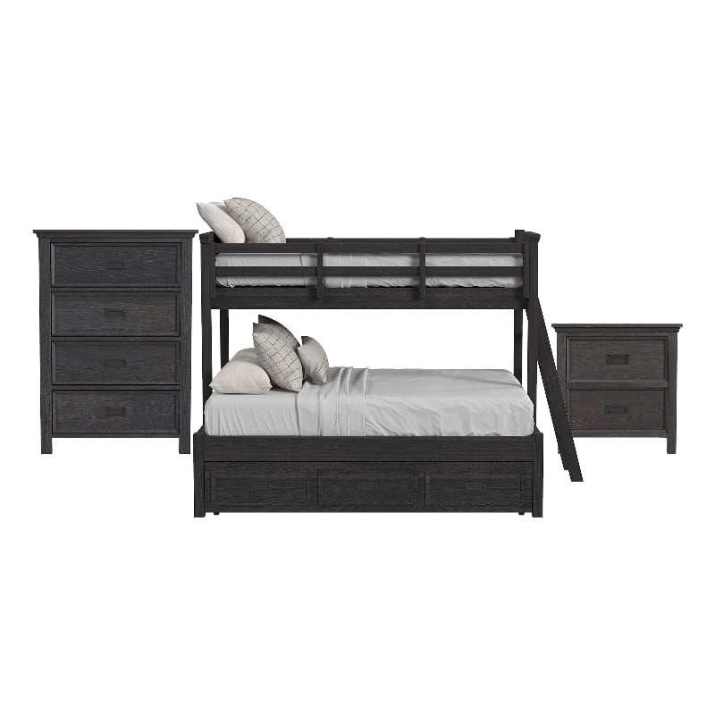 Brooklyn Kids Twin Over Full Bunk with Ladder&Trundle 3PCBedroom Set in Charcoal