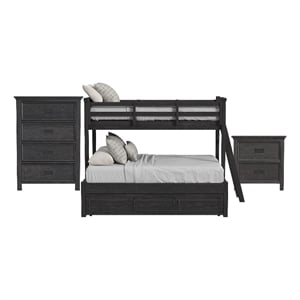 Brooklyn Kids Twin Over Full Bunk with Ladder&Trundle 3PCBedroom Set in Charcoal