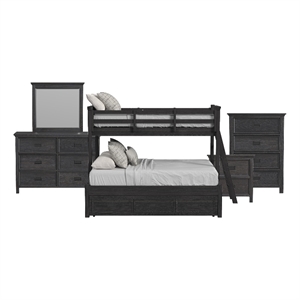 Brooklyn Kids Twin Over Full Bunk with Ladder&Trundle 5PCBedroom Set in Charcoal