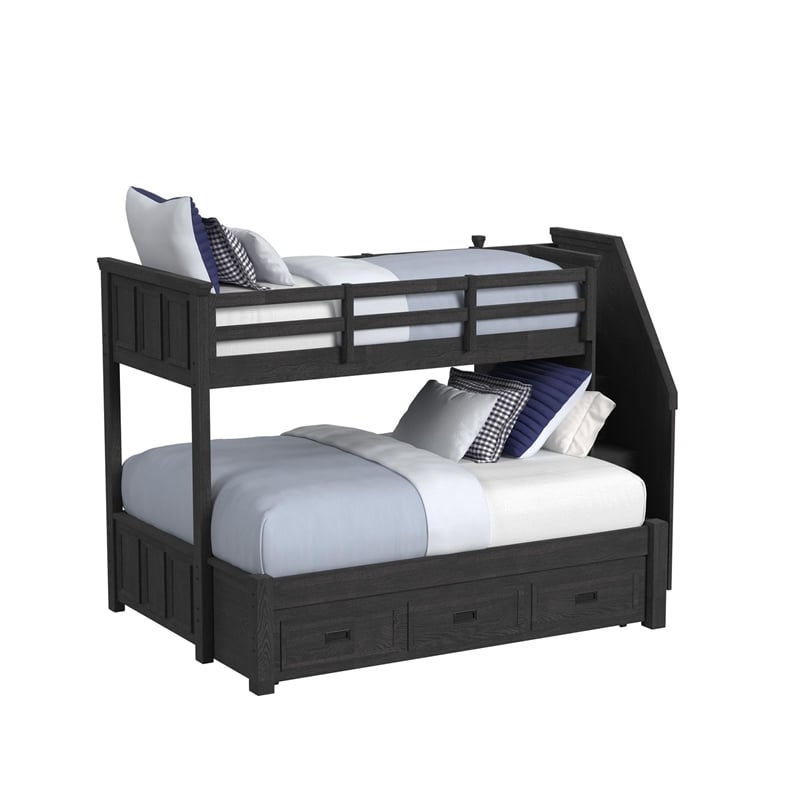 Brooklyn Kids Twin Over Full Bunk -Staircase&Trundle 3PC Bedroom Set in Charcoal