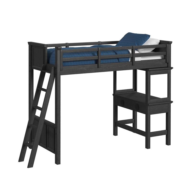 Brooklyn Kids Twin Loft with Ladder & Desk - Speaker 3PC Bedroom Set in Charcoal