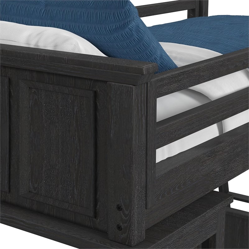 Brooklyn Kids Twin Loft with Ladder & Desk - Speaker 3PC Bedroom Set in Charcoal