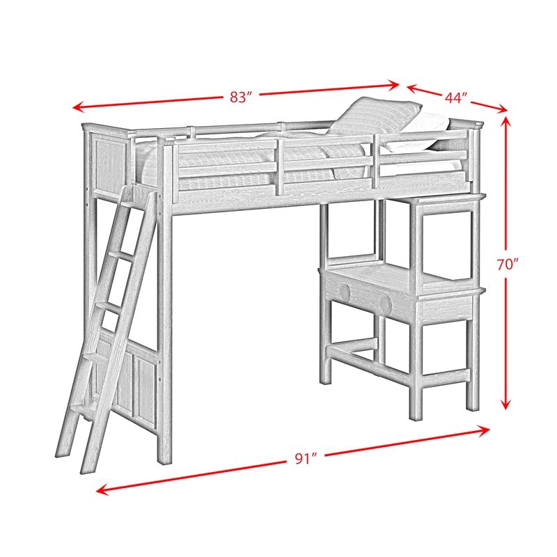 Brooklyn Kids Twin Loft with Ladder & Desk - Speaker 5PC Bedroom Set in Charcoal