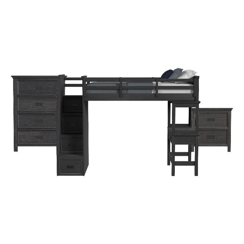 Brooklyn Kids Twin Loft with Staircase &Desk-Speaker 3PC Bedroom Set in Charcoal