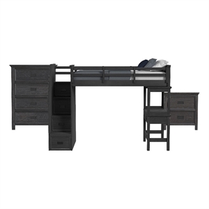 Brooklyn Kids Twin Loft with Staircase &Desk-Speaker 3PC Bedroom Set in Charcoal