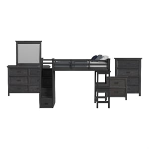 Brooklyn Kids Twin Loft with Staircase &Desk-Speaker 5PC Bedroom Set in Charcoal