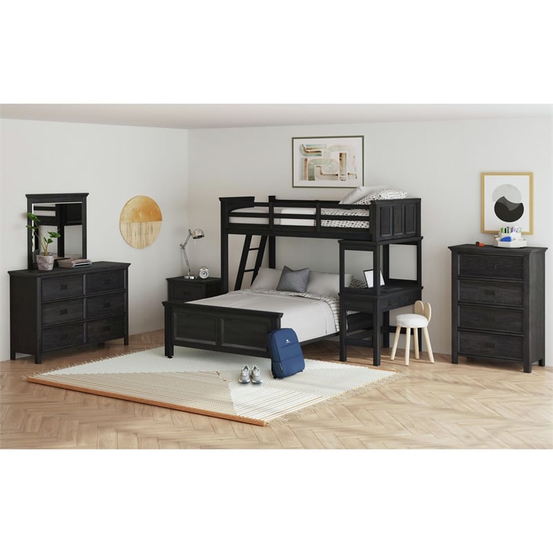 Brooklyn Kids Twin Over Full Loft-Ladder&Desk-Speaker 3PCBedroom Set in Charcoal
