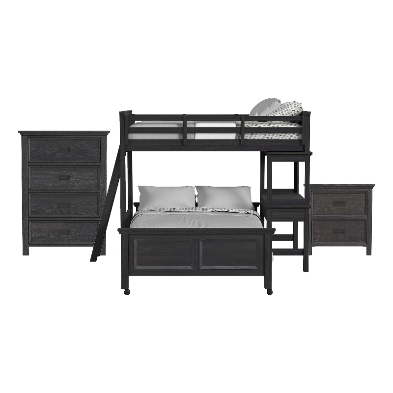Brooklyn Kids Twin Over Full Loft-Ladder&Desk-Speaker 3PCBedroom Set in Charcoal