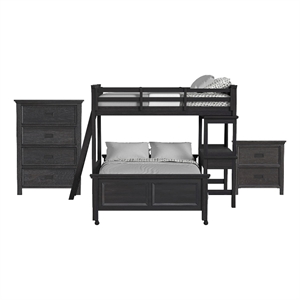 Brooklyn Kids Twin Over Full Loft-Ladder&Desk-Speaker 3PCBedroom Set in Charcoal