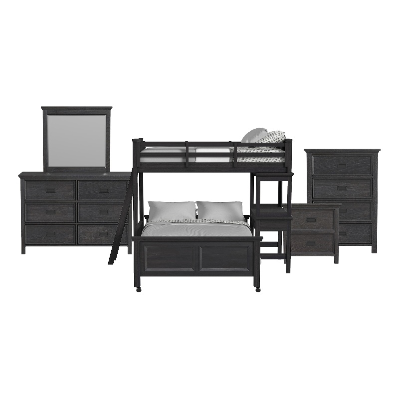 Brooklyn Kids Twin Over Full Loft-Ladder&Desk-Speaker 5PCBedroom Set in Charcoal