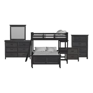Brooklyn Kids Twin Over Full Loft-Ladder&Desk-Speaker 5PCBedroom Set in Charcoal