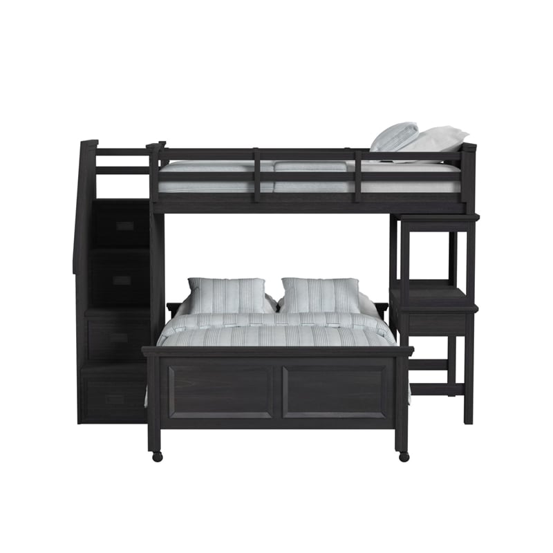 Brooklyn Kids Twin Over Full Loft with Staircase & Desk with Speaker in Charcoal