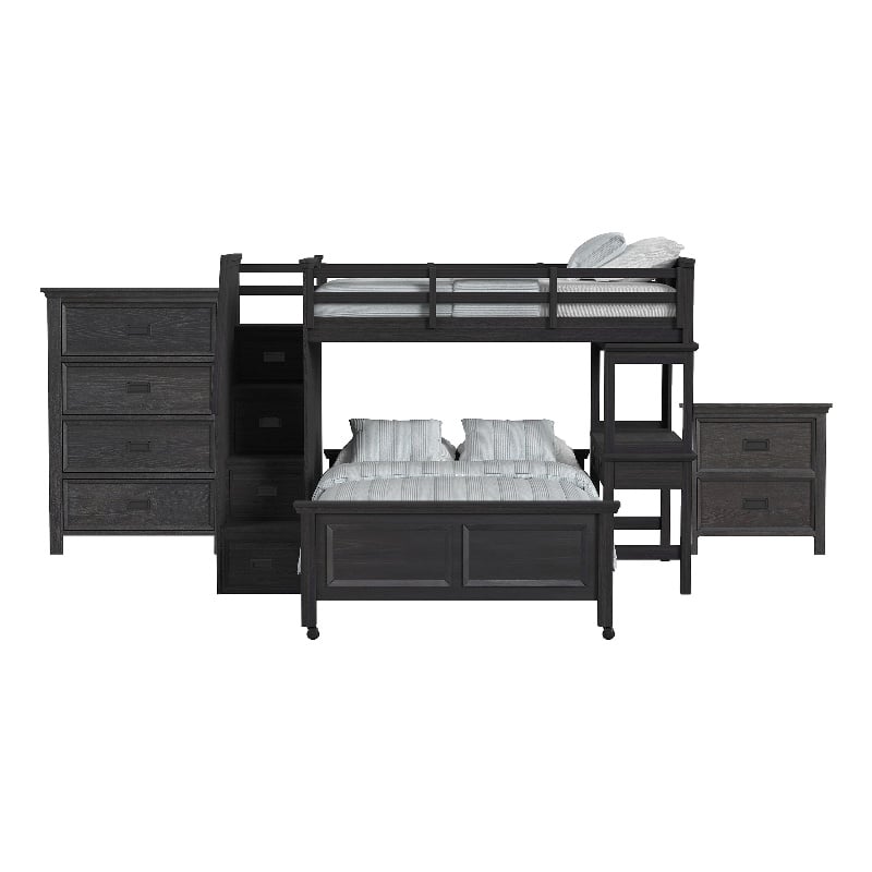 Brooklyn Kids TwinOverFull Loft -Staircase&Desk-Speaker 3PCBedroom SetinCharcoal