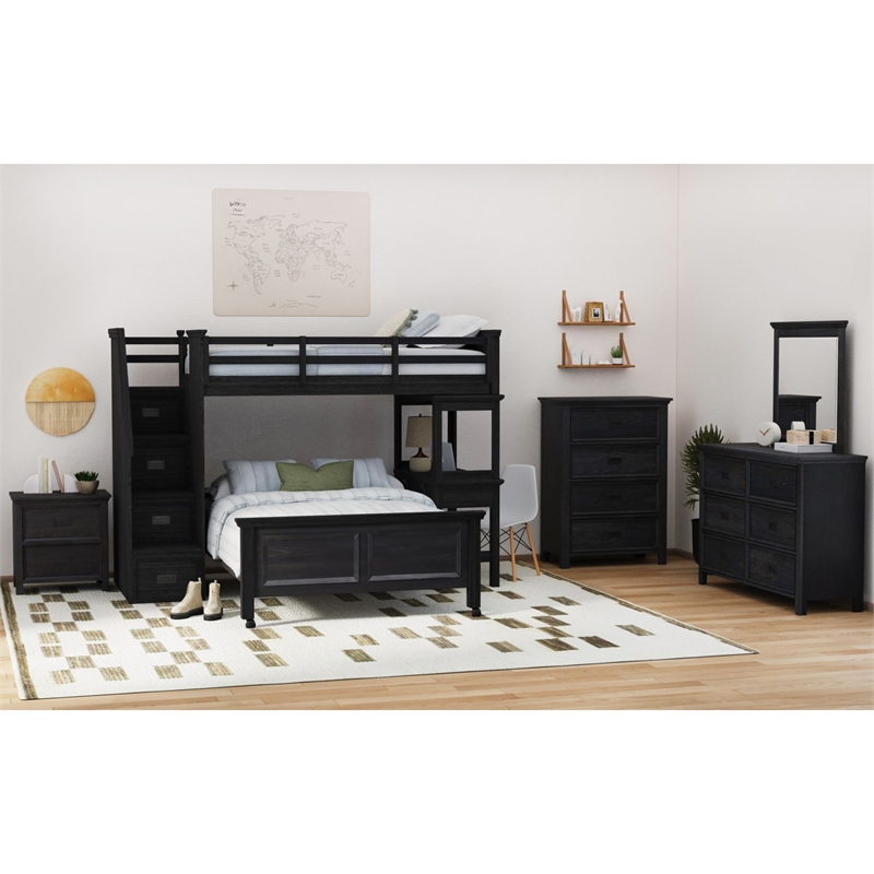 Brooklyn Kids TwinOverFull Loft -Staircase&Desk-Speaker 5PCBedroom SetinCharcoal