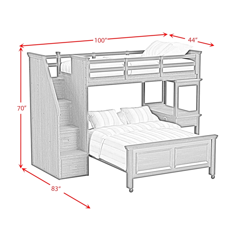 Brooklyn Kids TwinOverFull Loft -Staircase&Desk-Speaker 5PCBedroom SetinCharcoal