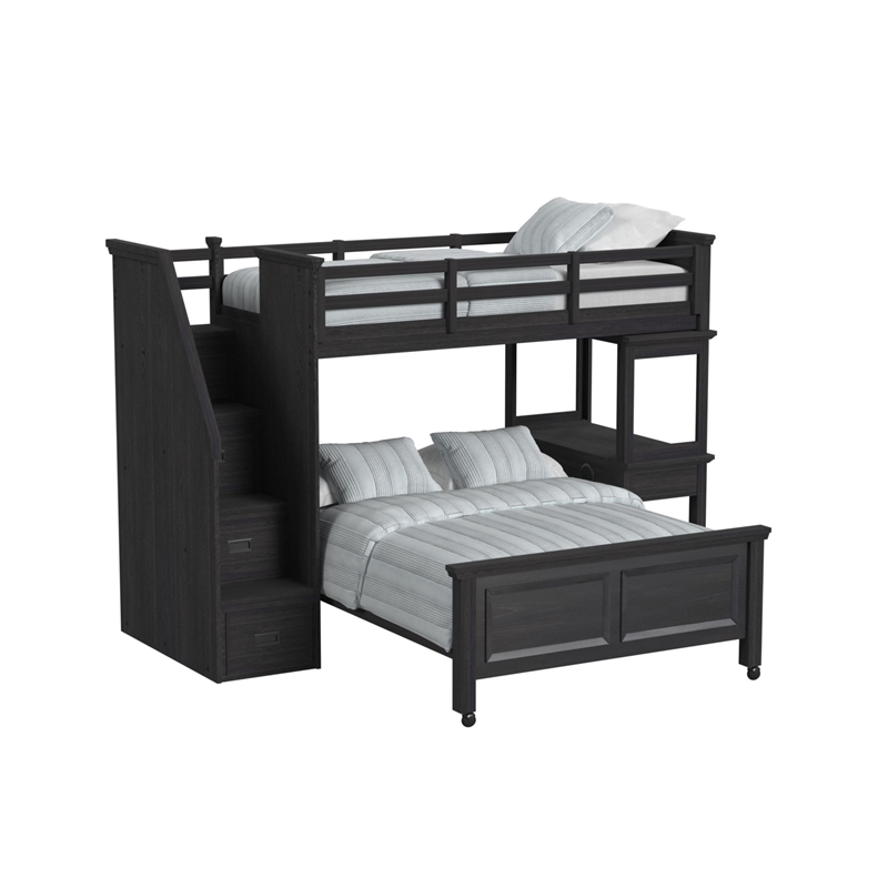 Brooklyn Kids TwinOverFull Loft -Staircase&Desk-Speaker 5PCBedroom SetinCharcoal