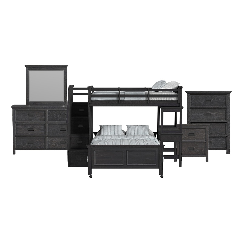 Brooklyn Kids TwinOverFull Loft -Staircase&Desk-Speaker 5PCBedroom SetinCharcoal