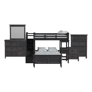 Brooklyn Kids TwinOverFull Loft -Staircase&Desk-Speaker 5PCBedroom SetinCharcoal
