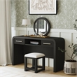 Woodridge Dressing Stool with White Fabric in Black with Grain