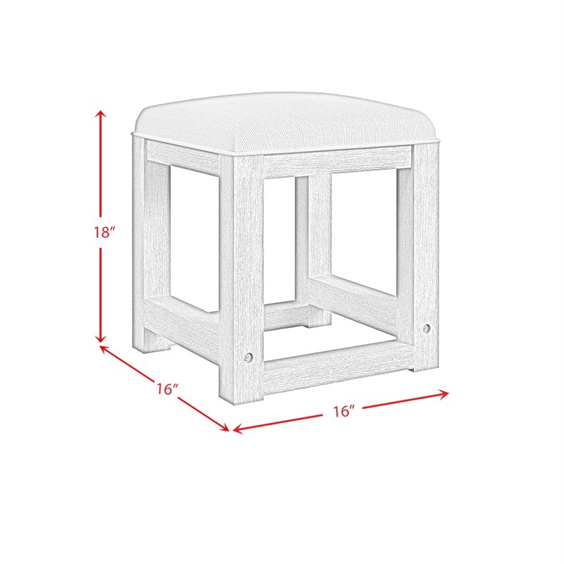 Woodridge Dressing Stool with White Fabric in Black with Grain