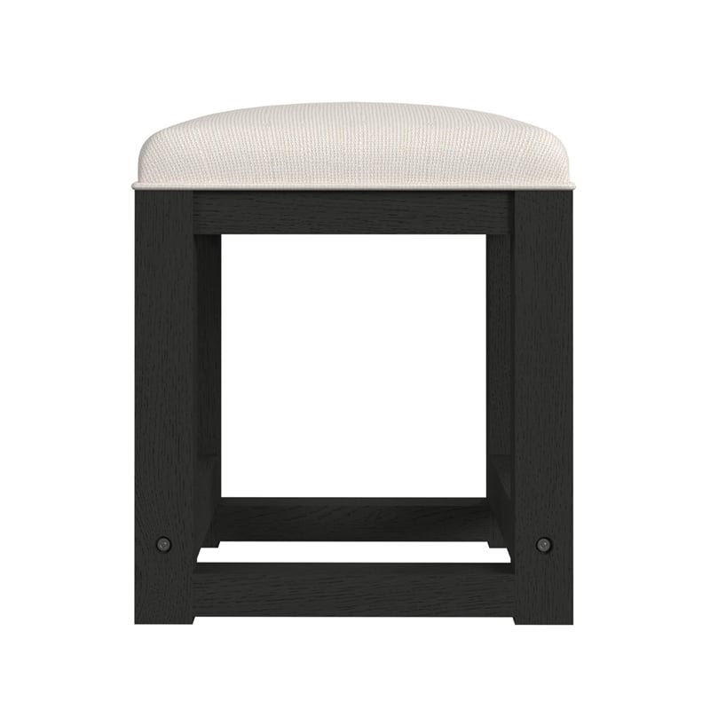 Woodridge Dressing Stool with White Fabric in Black with Grain