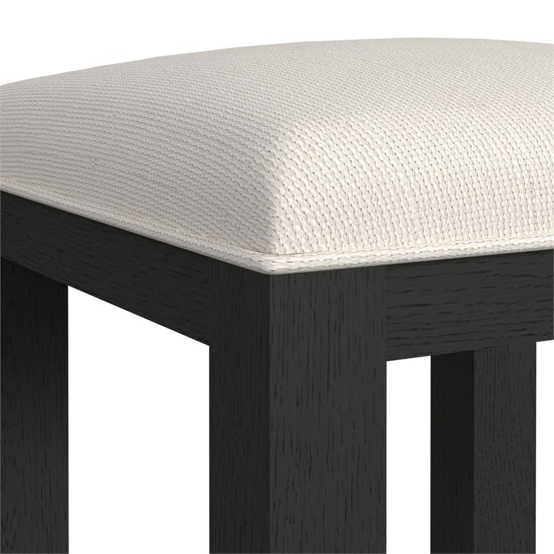 Woodridge Dressing Stool with White Fabric in Black with Grain