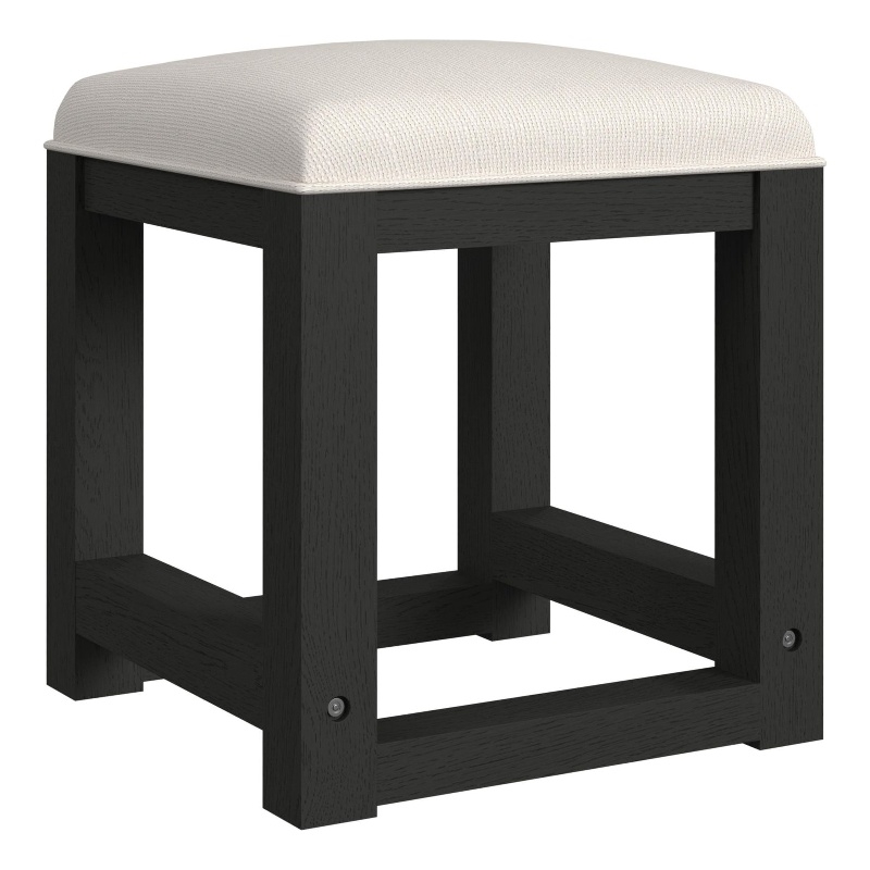 Woodridge Dressing Stool with White Fabric in Black with Grain