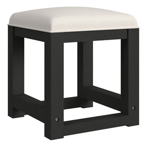 Woodridge Dressing Stool with White Fabric in Black with Grain
