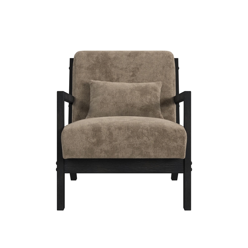 Freya Chair with kidney pillow in Langley Cocoa and Brushed Espresso Finish