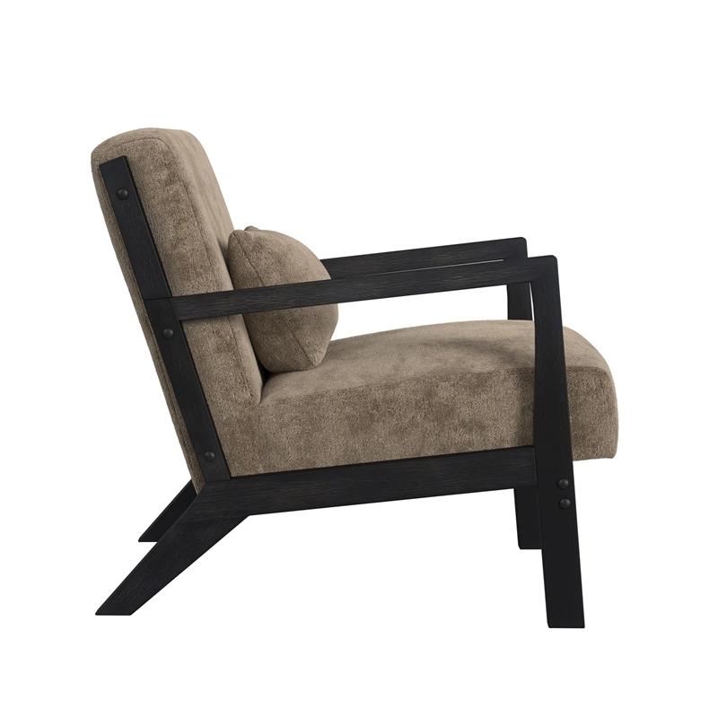 Freya Chair with kidney pillow in Langley Cocoa and Brushed Espresso Finish