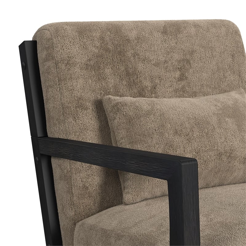 Freya Chair with kidney pillow in Langley Cocoa and Brushed Espresso Finish