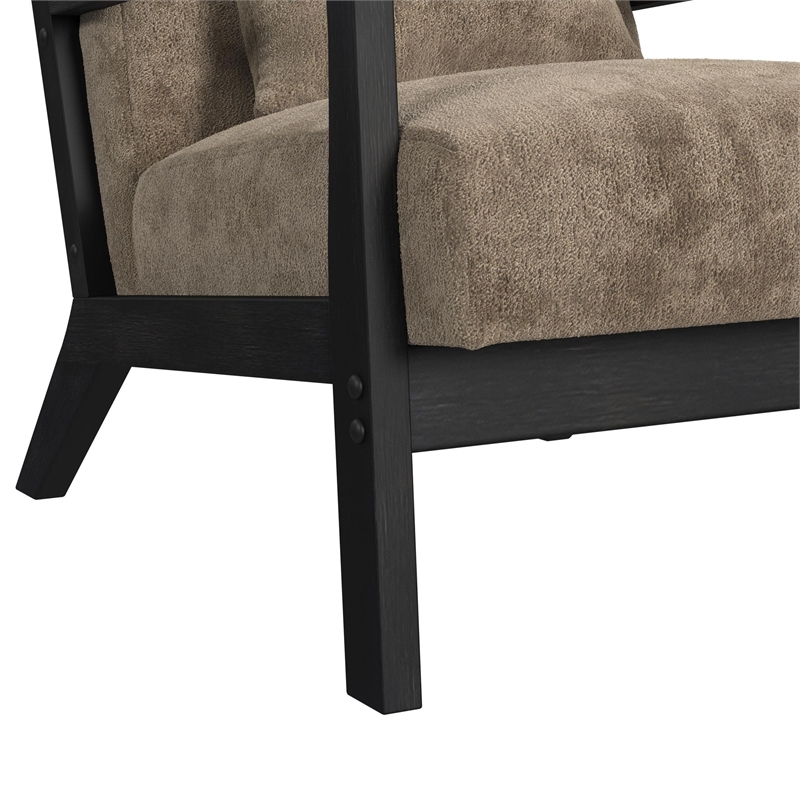Freya Chair with kidney pillow in Langley Cocoa and Brushed Espresso Finish