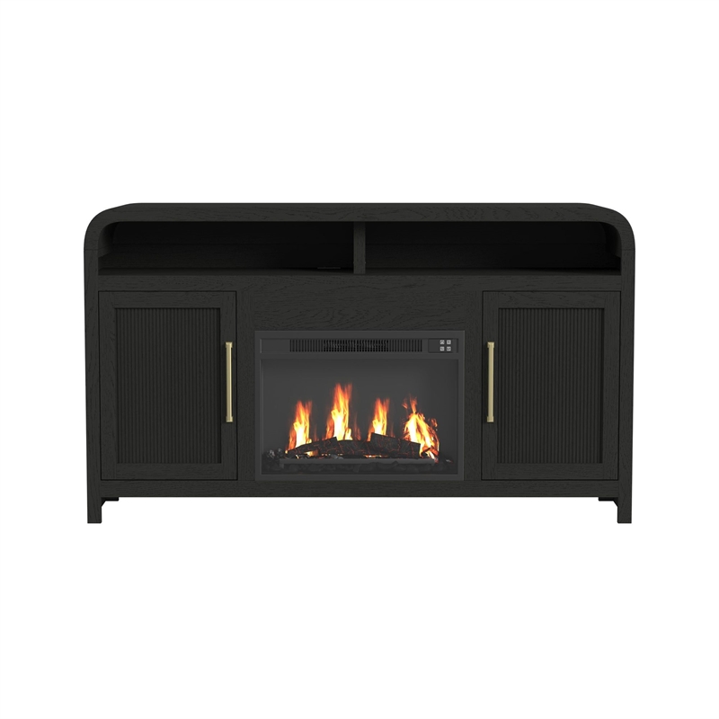 Woodridge Complete Fireplace Cabinet in Black with Grain - Single Pack