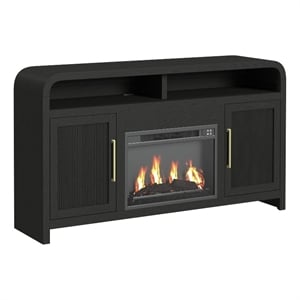 Woodridge Complete Fireplace Cabinet in Black with Grain - Single Pack