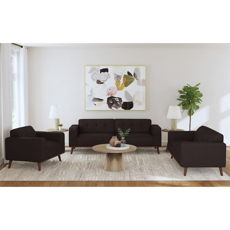 Fate 3PC Living Room Set in Pebble Brown Sofa Loveseat and Chair