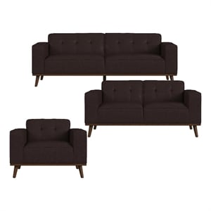 Fate 3PC Living Room Set in Pebble Brown Sofa Loveseat and Chair
