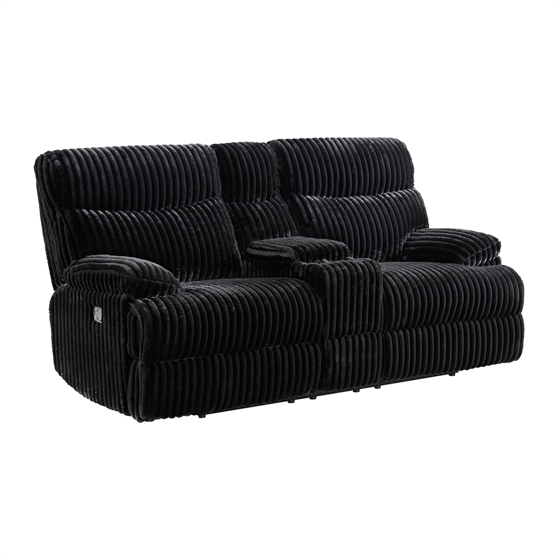 Merrick 3PC Living Room Set in Masis Black Sofa Loveseat and Recliner