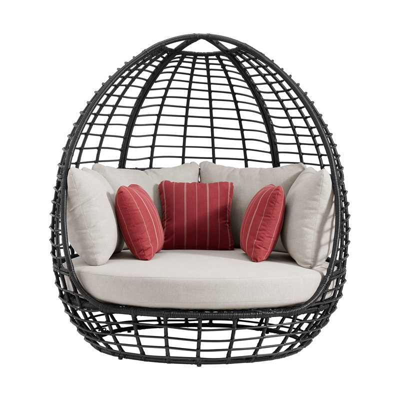 Fresca Twin Egg Chair Dark Grey and Olefin Beige with 3 Pillows
