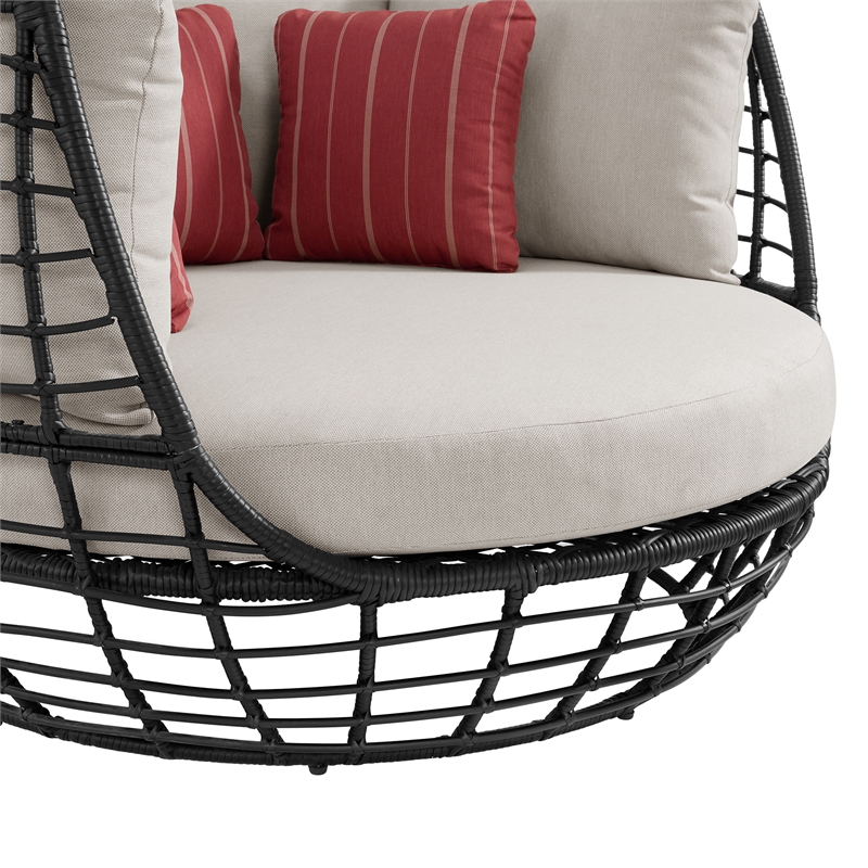 Fresca Twin Egg Chair Dark Grey and Olefin Beige with 3 Pillows