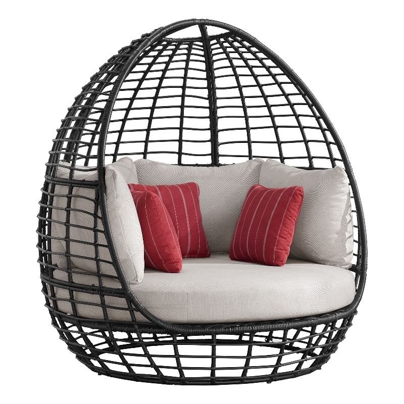 Fresca Twin Egg Chair Dark Grey and Olefin Beige with 3 Pillows