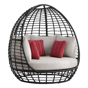 Fresca Twin Egg Chair Dark Grey and Olefin Beige with 3 Pillows