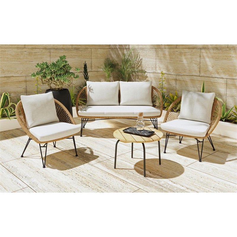 Lilly Outdoor Seating 4PC Set Black Natural and Olefin Beige