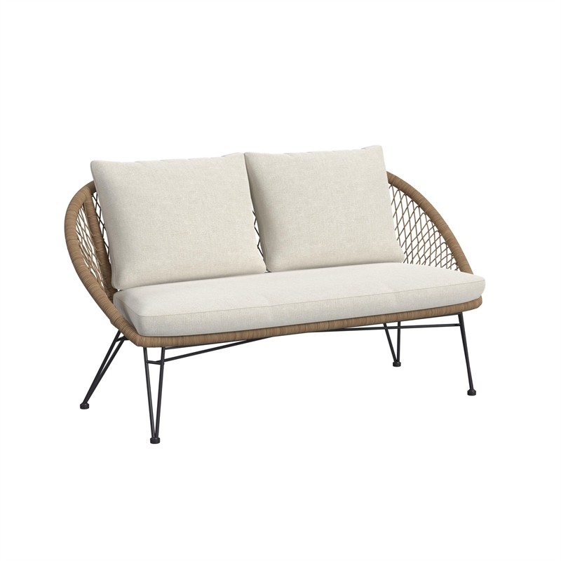 Lilly Outdoor Seating 4PC Set Black Natural and Olefin Beige