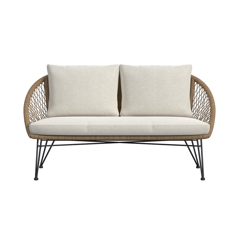 Lilly Outdoor Seating 4PC Set Black Natural and Olefin Beige