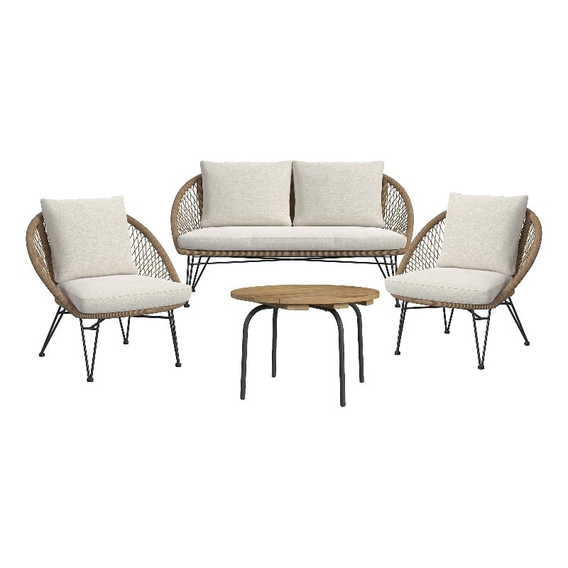 Lilly Outdoor Seating 4PC Set Black Natural and Olefin Beige