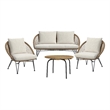 Lilly Outdoor Seating 4PC Set Black Natural and Olefin Beige
